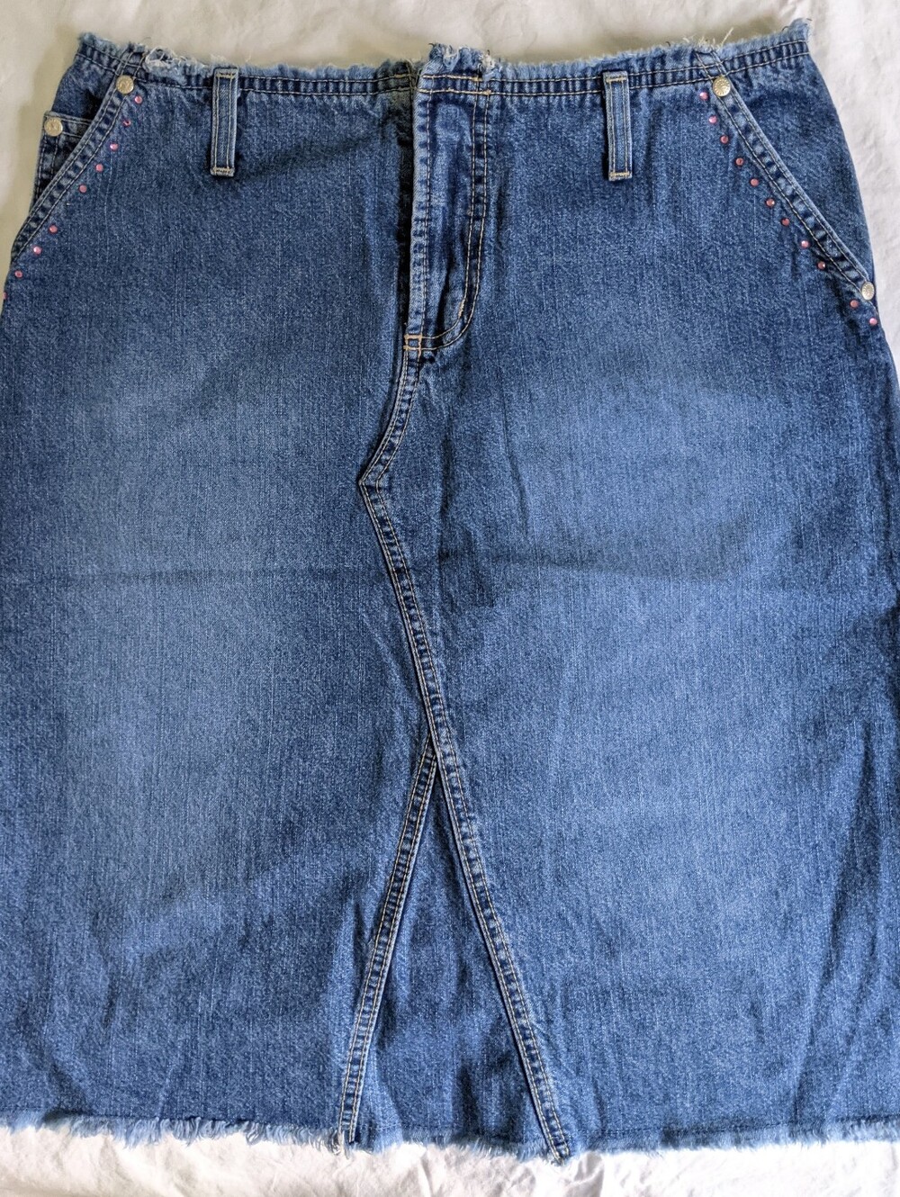 Paris Blues Vintage Y2K Denim Jean Skirt Knee Length Small Cut Off Bejeweled